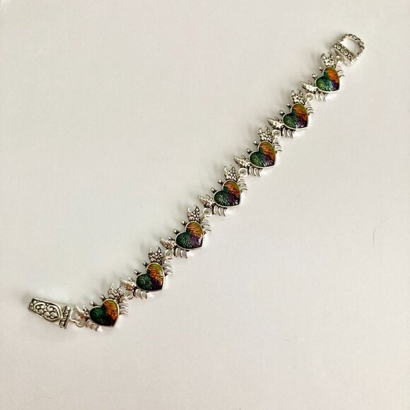 Silver Sea Life Crab Charm Bracelet Beach Multicolor Magnetic 7.75" Plated - Picture 5 of 13